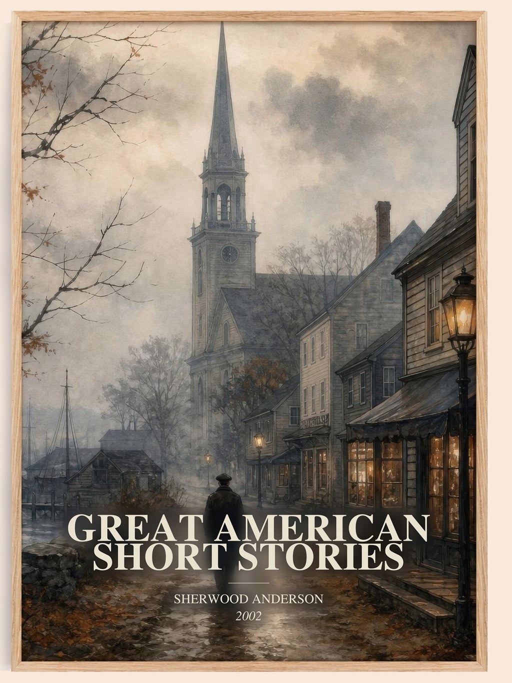 Great American Short Stories watercolour book poster by Sherwood Anderson – framed literary art print