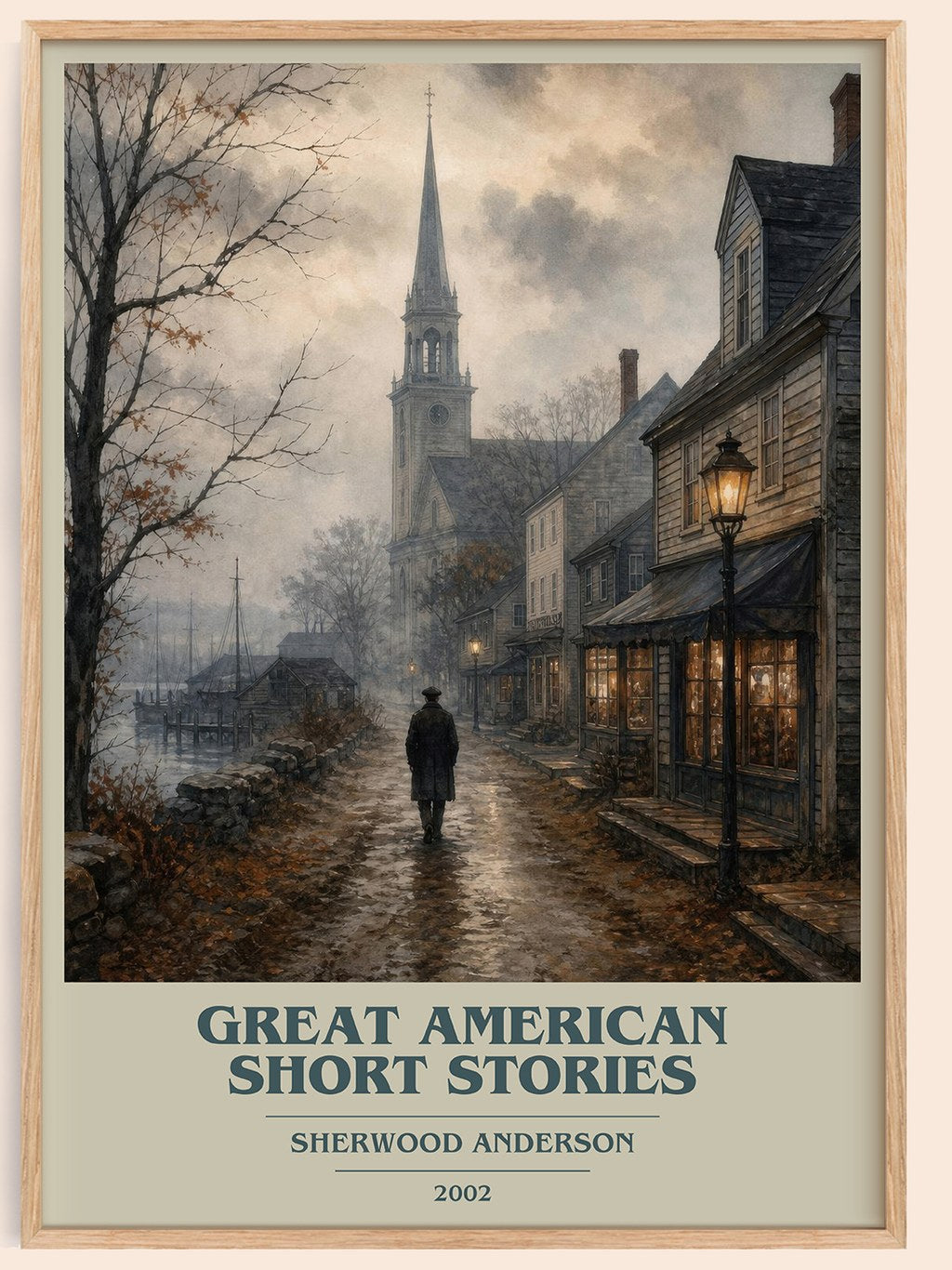 Great American Short Stories book cover book poster by Sherwood Anderson – framed literary art print