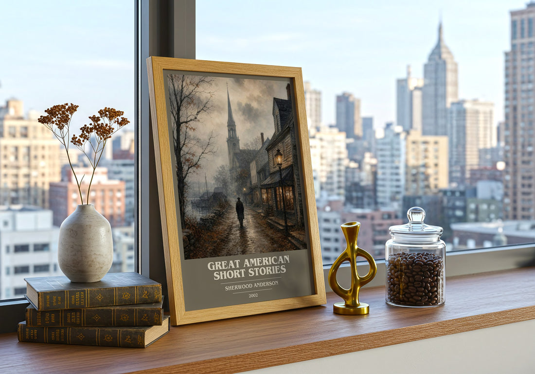 Great American Short Stories book cover print framed by window – literary home decor