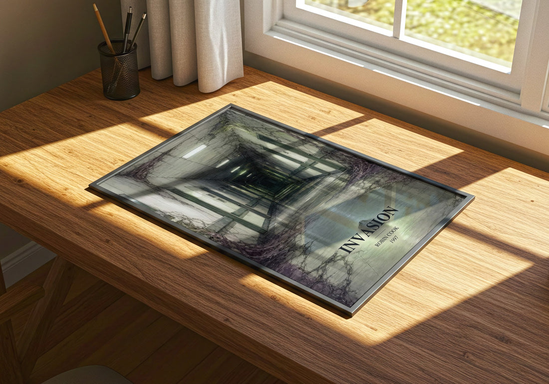Invasion watercolour book poster framed on wall – sci fi wall art