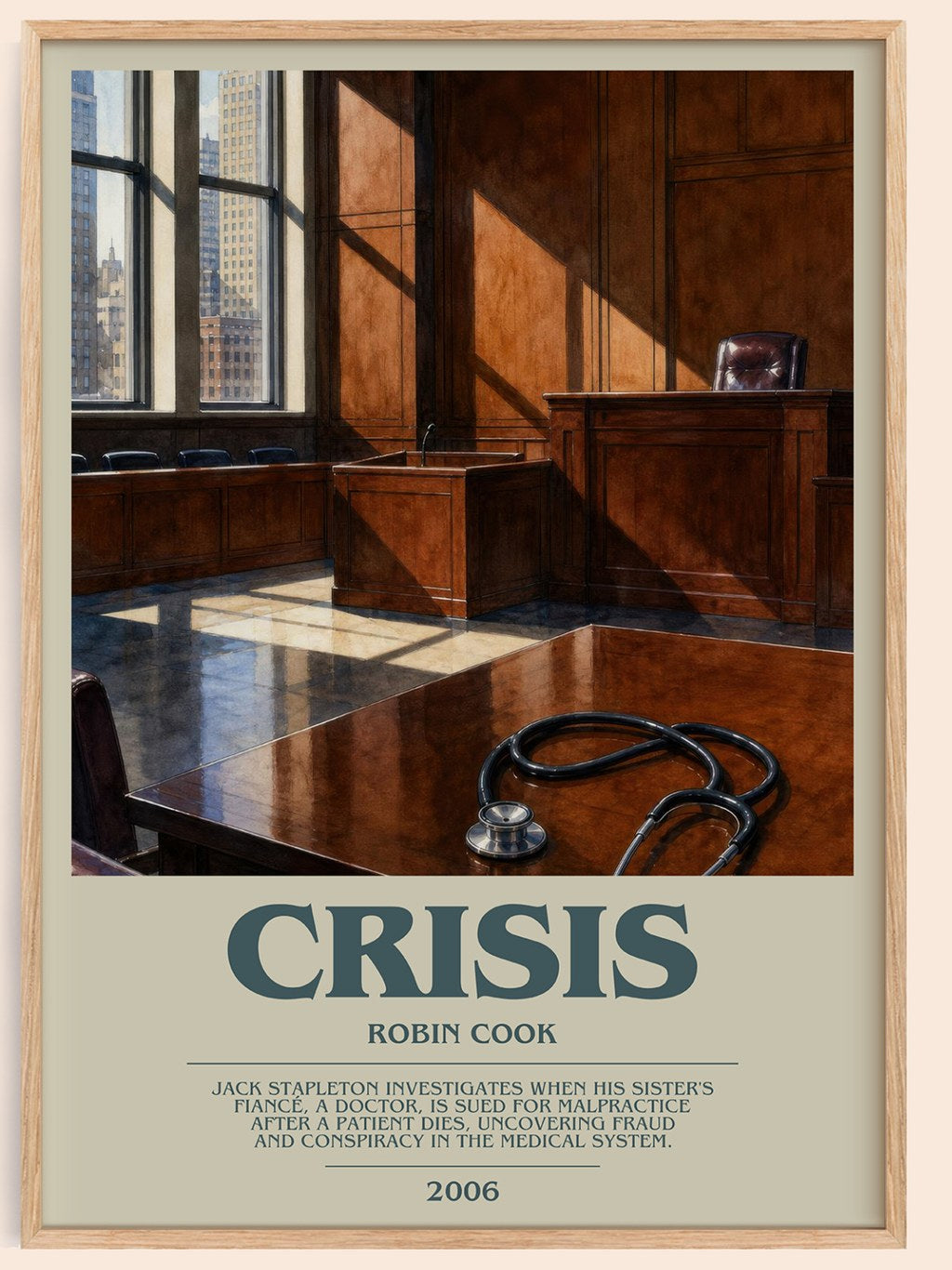 Crisis bookish book poster by Robin Cook – framed literary art print