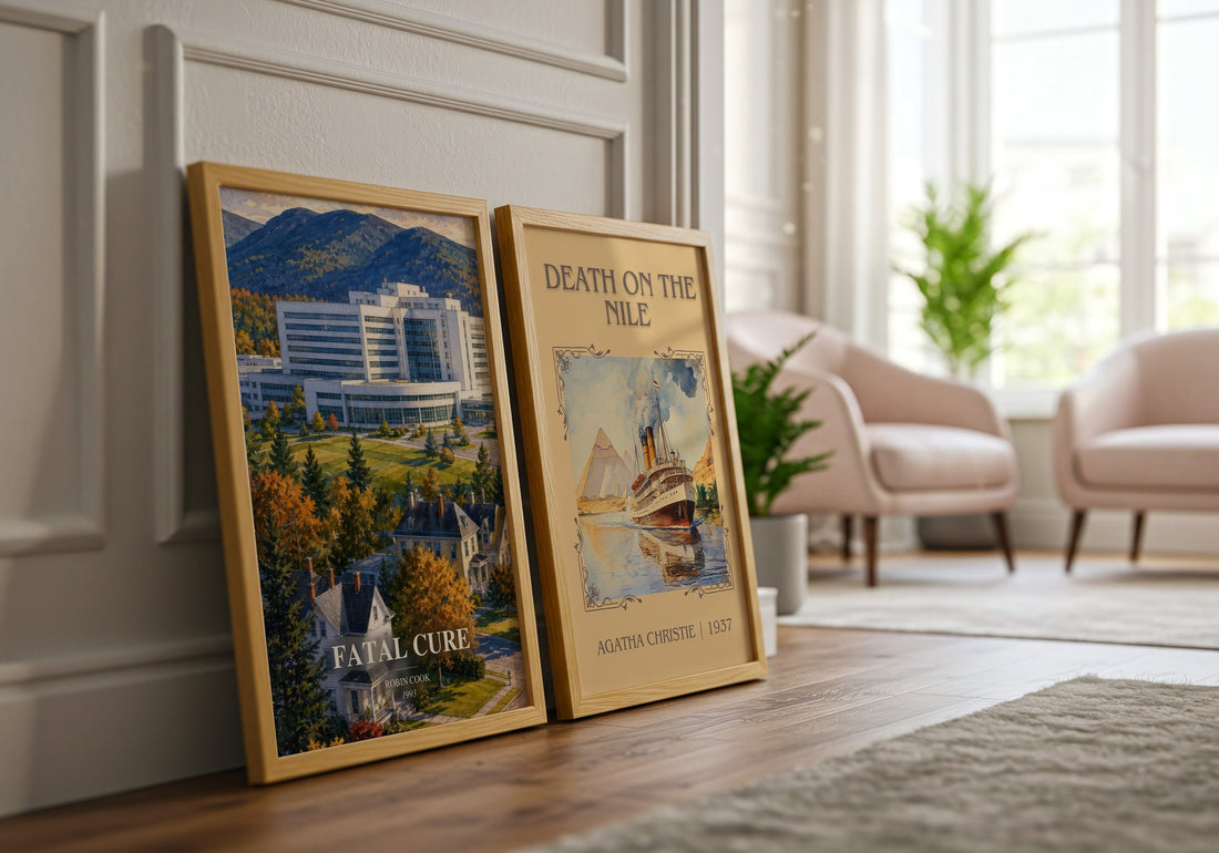 Fatal Cure watercolour print framed by window – literary home decor