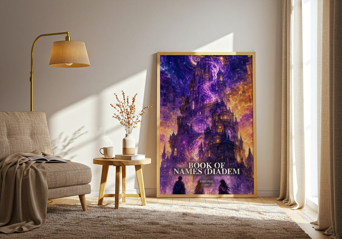 Book of Names (Diadem watercolour print in frame leaning in hallway – fantasy wall art