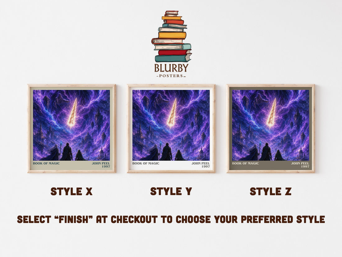 Book of magic literary print in frame leaning in hallway – fantasy wall art (mockup)