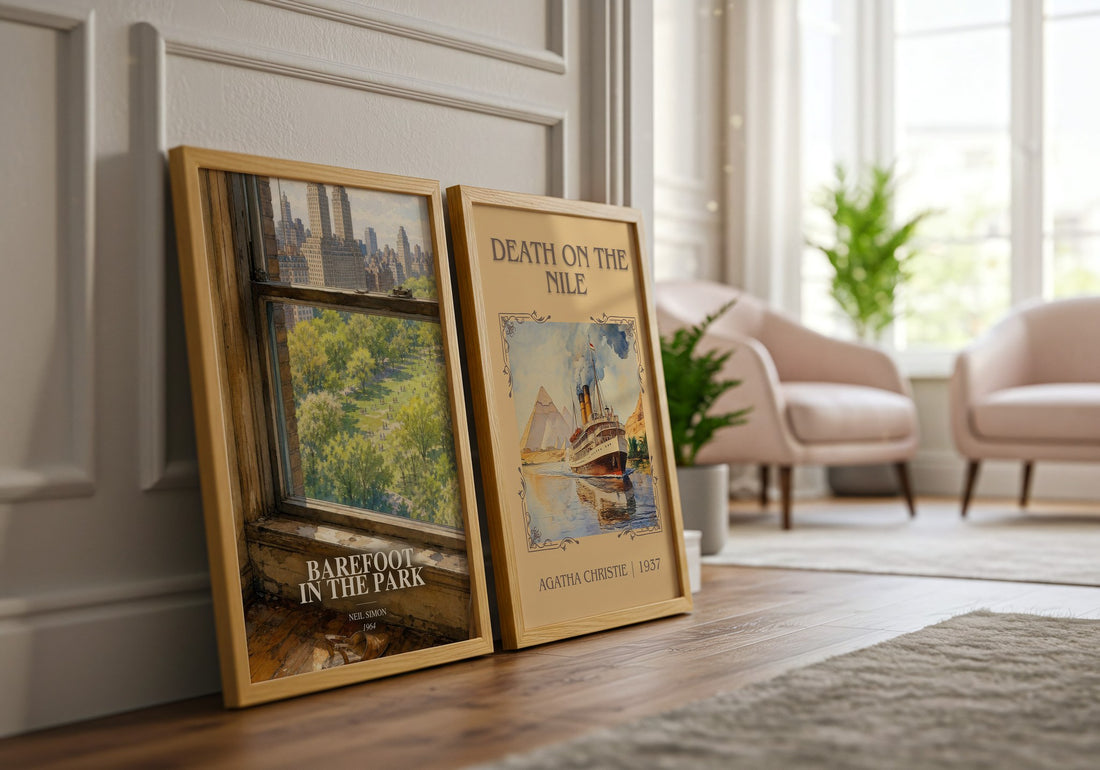 Barefoot in the park watercolour print framed by window – literary home decor