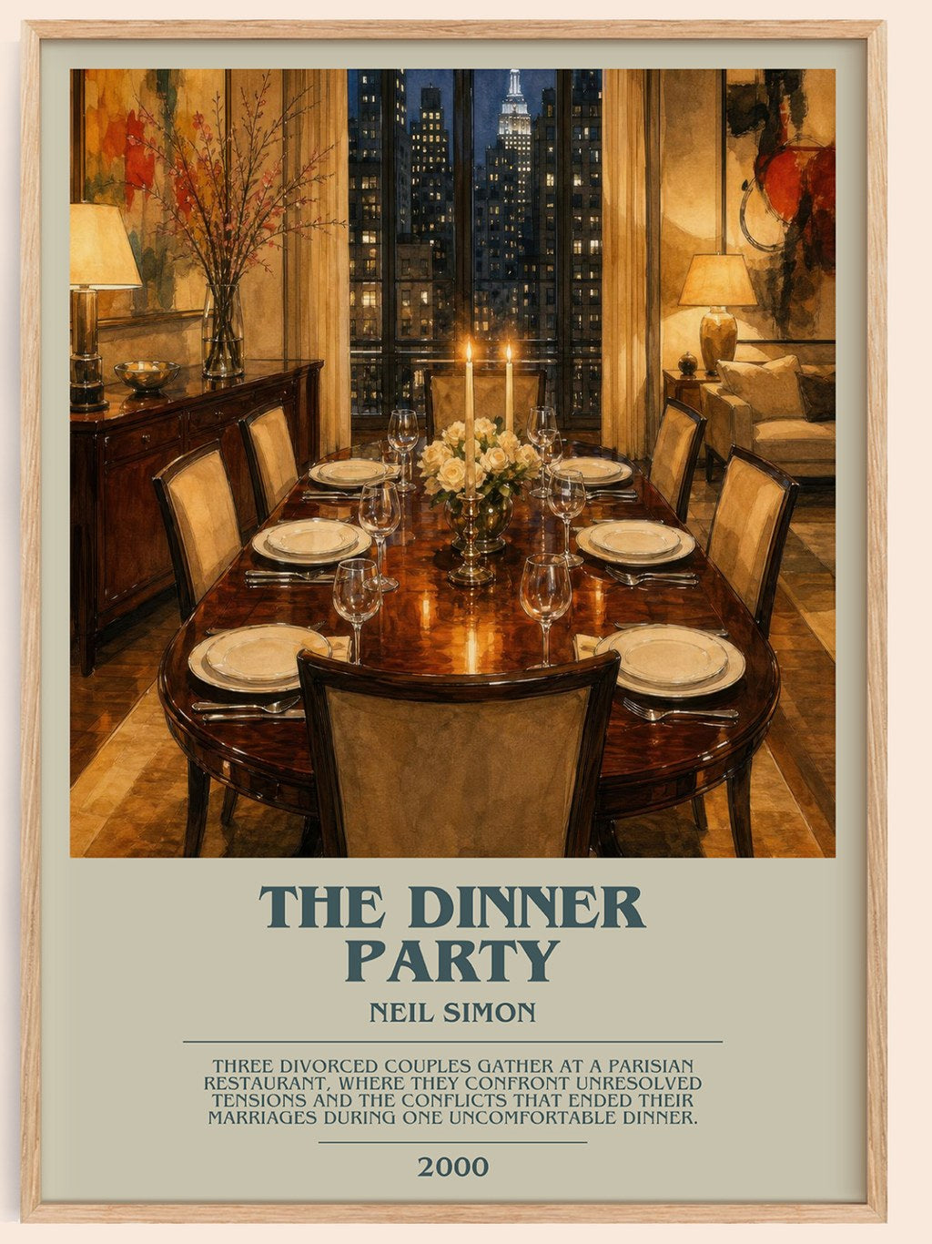 The Dinner Party bookish book poster by Neil Simon – framed literary art print