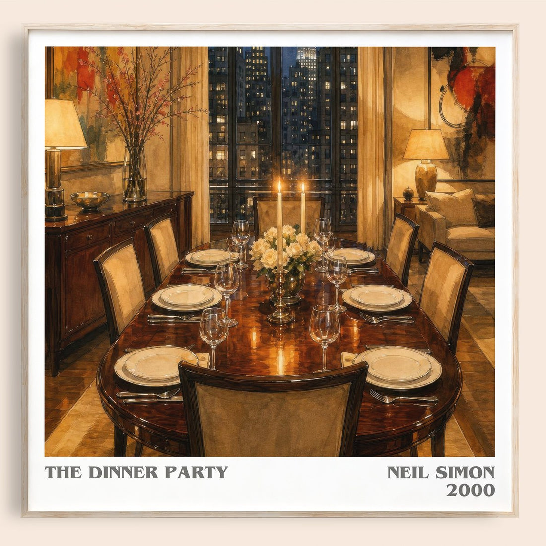 The Dinner Party literary book poster by Neil Simon – framed literary art print