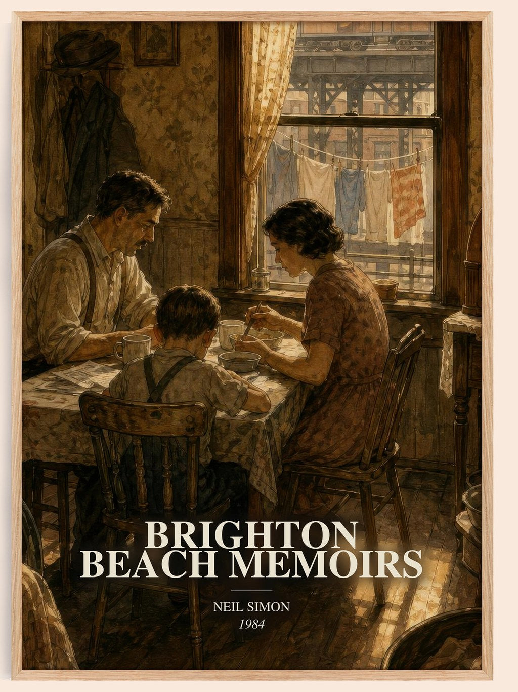 Brighton Beach memoirs watercolour book poster by Neil Simon – framed literary art print