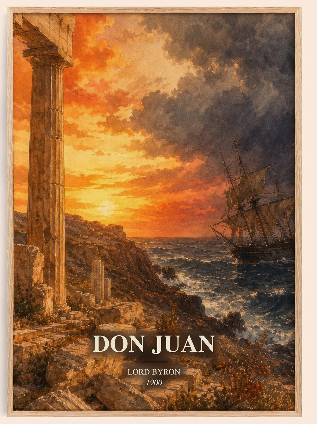 Don Juan watercolour book poster by Lord Byron – framed literary art print