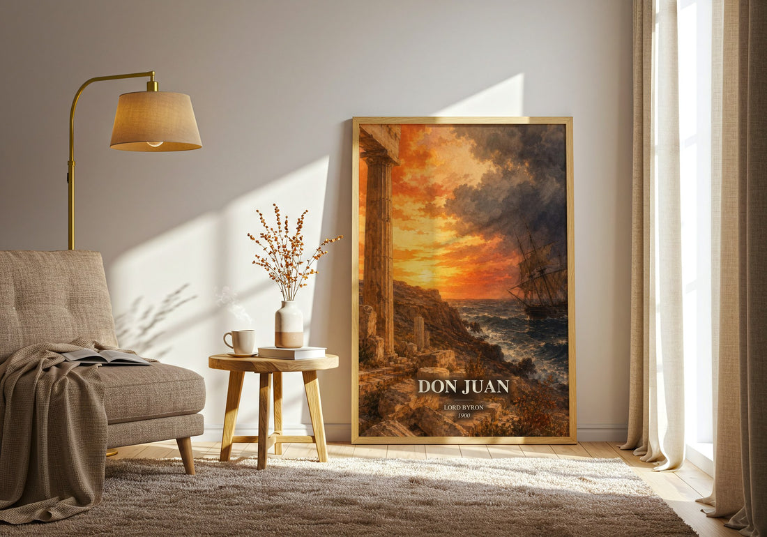 Don Juan watercolour print in frame leaning in hallway – poetry wall art