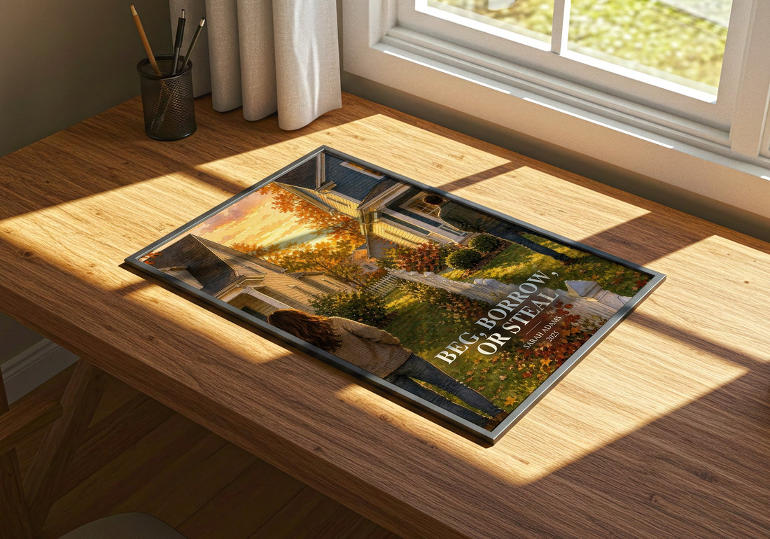 Beg, Borrow, or Steal watercolour book poster framed on wall – romance wall art