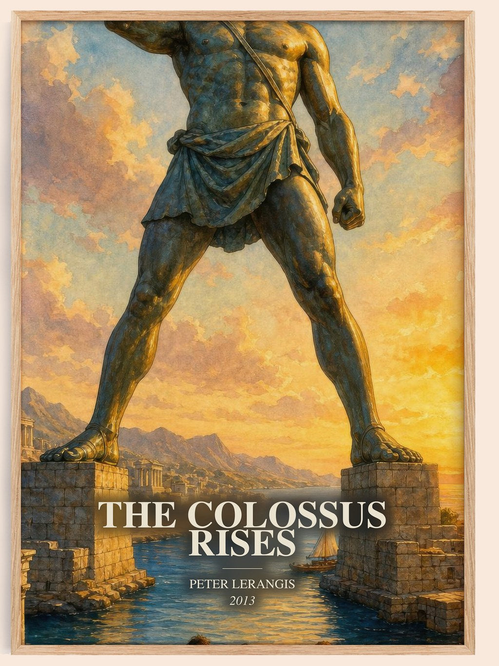 The colossus rises watercolour book poster by Peter Lerangis – framed literary art print