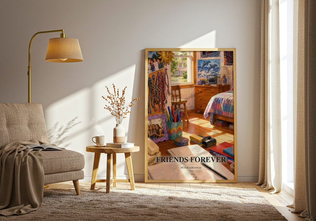 Friends Forever watercolour print in frame leaning in hallway – young adult wall art
