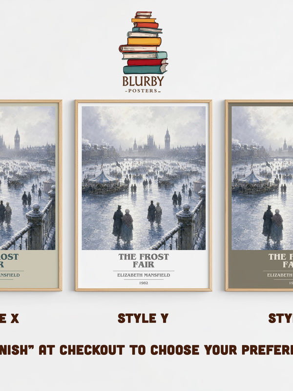 The Frost Fair book cover print in frame leaning in hallway – romance wall art