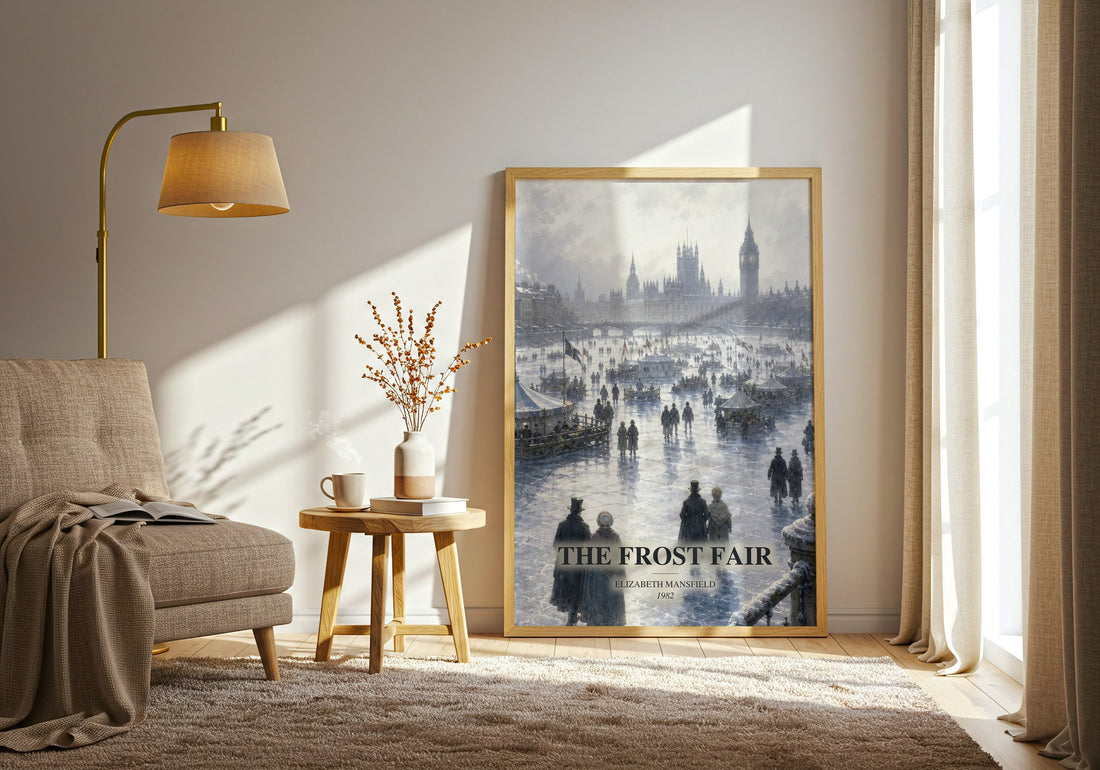 The Frost Fair watercolour print in frame leaning in hallway – romance wall art