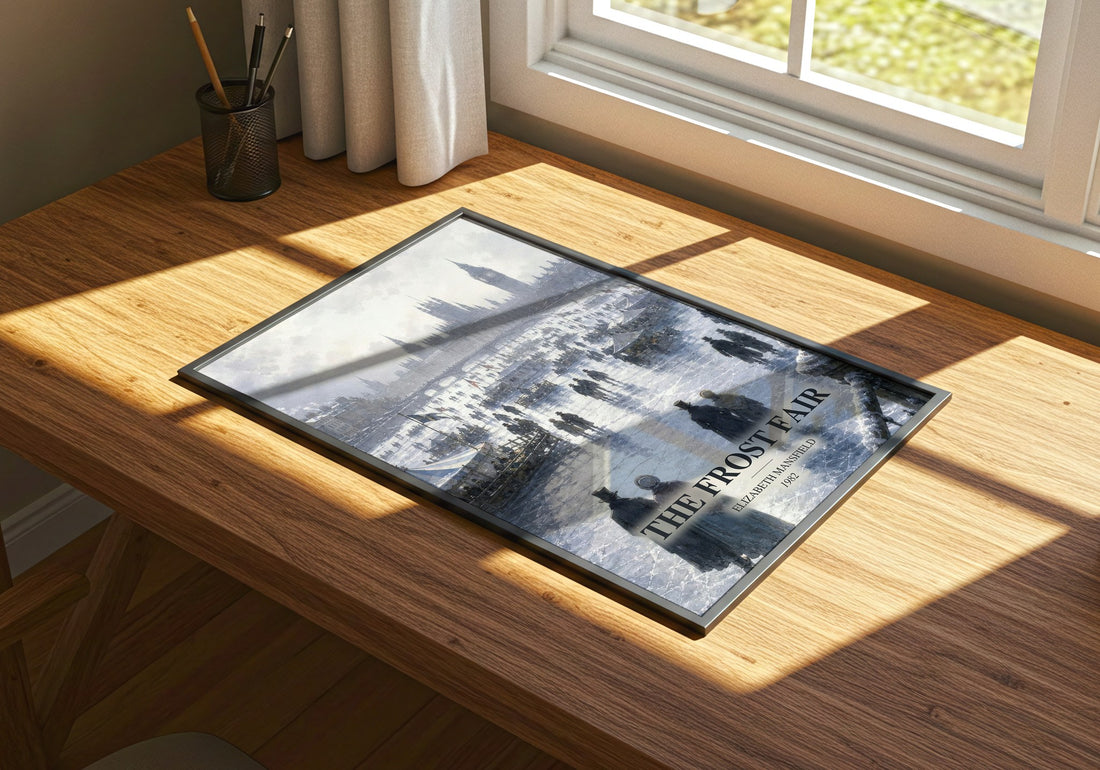 The Frost Fair watercolour book poster framed on wall – romance wall art