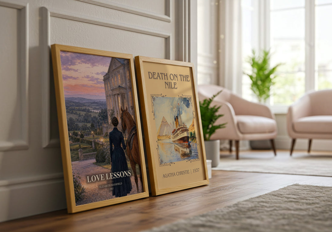 Love Lessons watercolour print framed by window – literary home decor