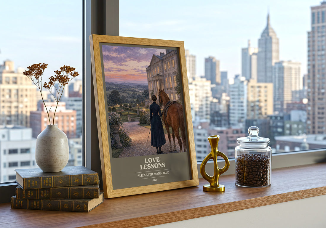 Love Lessons book cover print framed by window – literary home decor