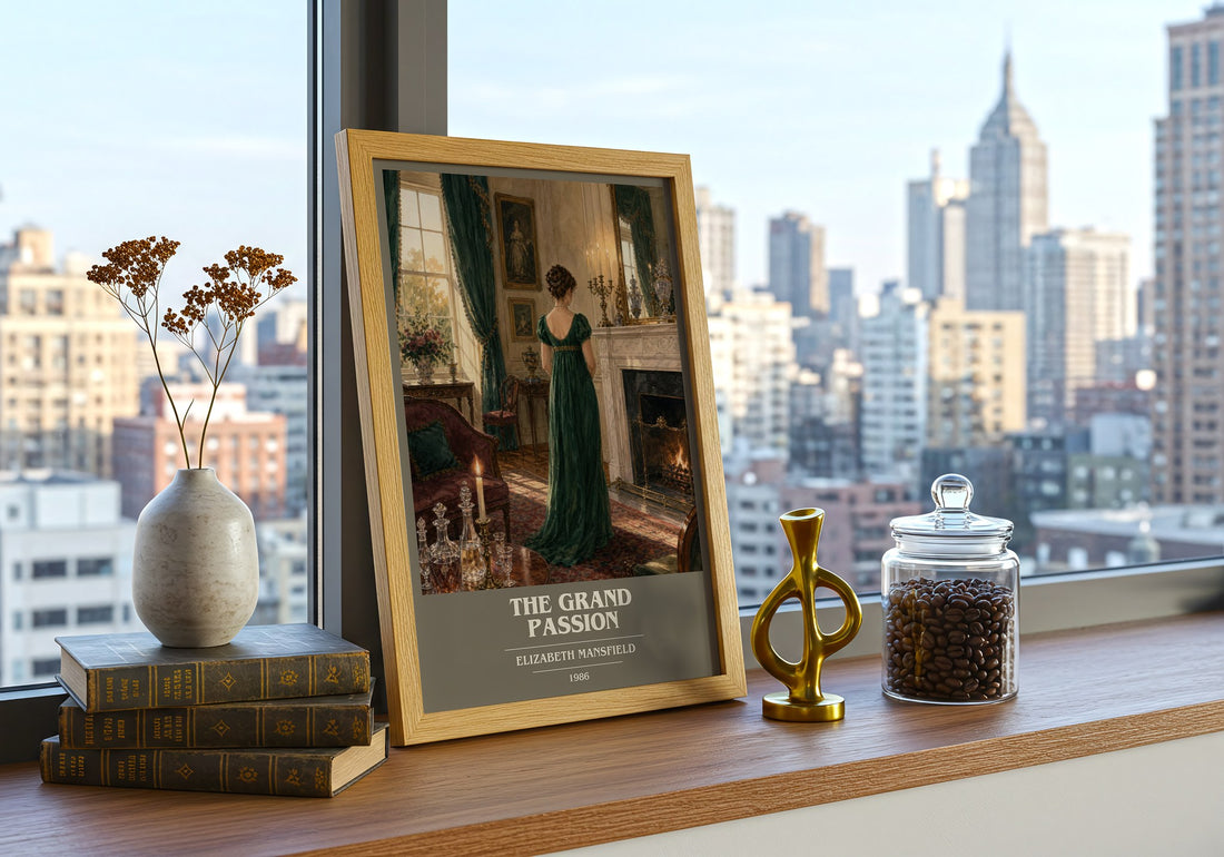 The Grand Passion book cover print framed by window – literary home decor