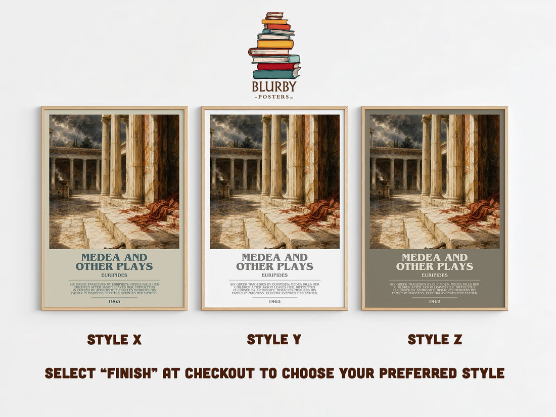 Medea and other plays bookish print in frame leaning in hallway – classic literature wall art (mockup)