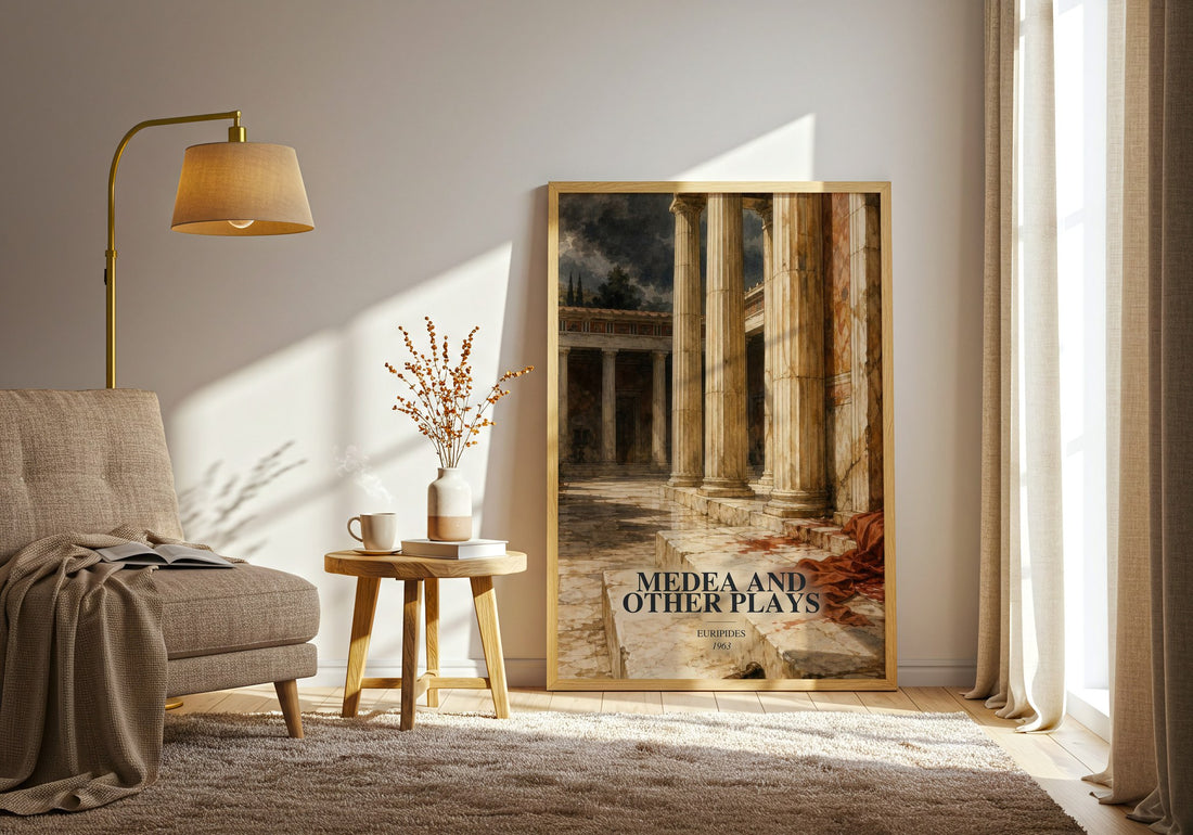 Medea and other plays watercolour print in frame leaning in hallway – classic literature wall art