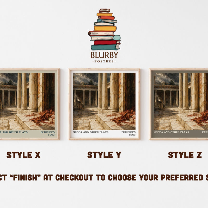 Medea and other plays literary print in frame leaning in hallway – classic literature wall art