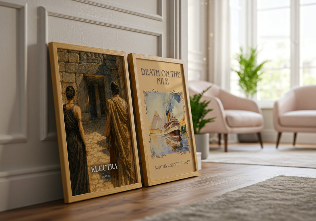 Electra watercolour print framed by window – literary home decor