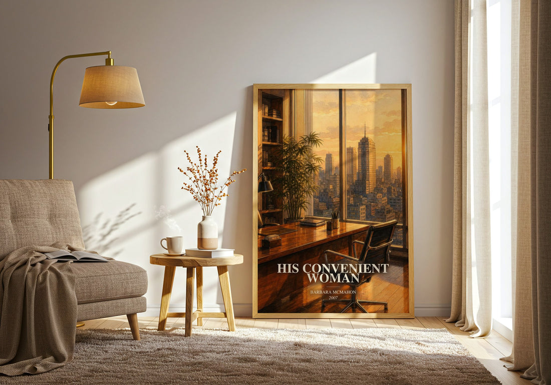 His Convenient Woman watercolour print in frame leaning in hallway – romance wall art