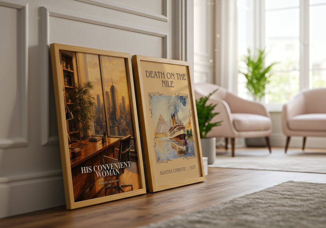 His Convenient Woman watercolour print framed by window – literary home decor