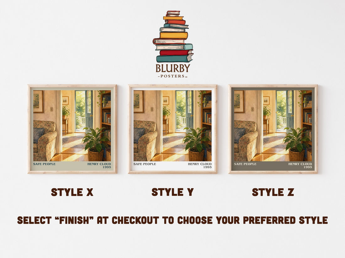 Safe People literary print in frame leaning in hallway – non fiction wall art (mockup)