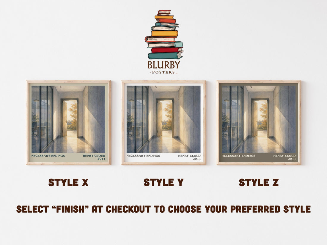 Necessary Endings literary print in frame leaning in hallway – non fiction wall art (mockup)