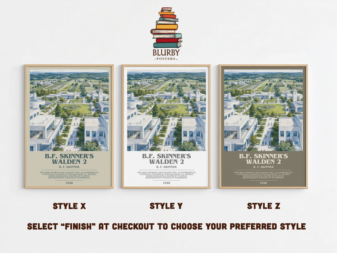 B.F. Skinner's Walden 2 bookish print in frame leaning in hallway – philosophy wall art (mockup)