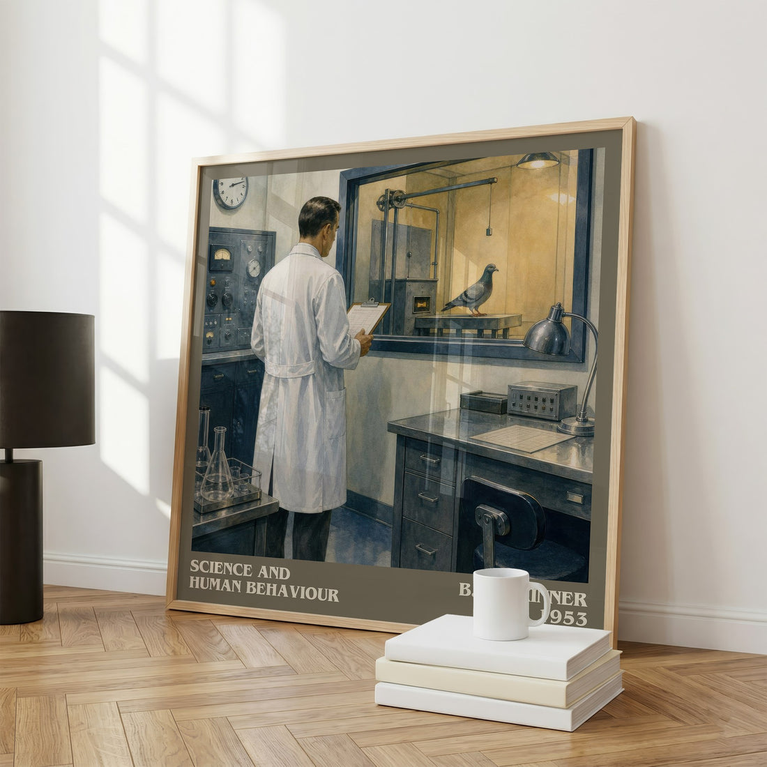 Science and human behaviour literary print framed by window – literary home decor