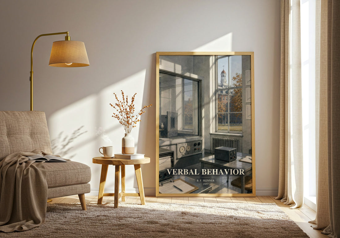 Verbal behavior watercolour print in frame leaning in hallway – non fiction wall art