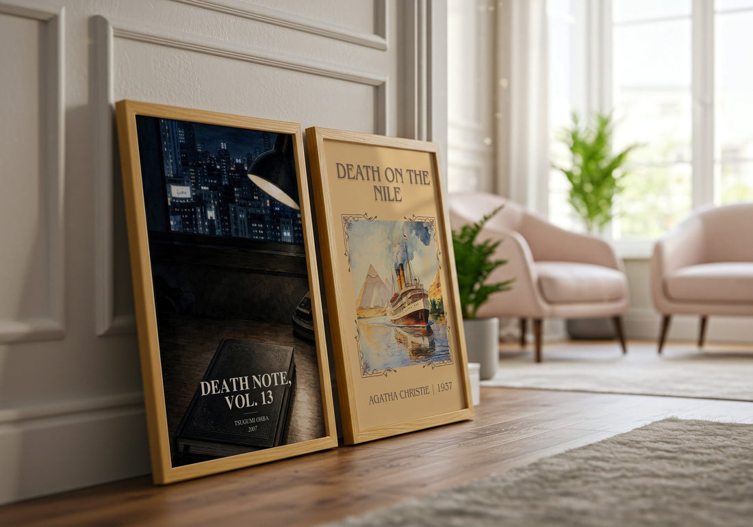 Death Note, Vol. 13 watercolour print framed by window – literary home decor