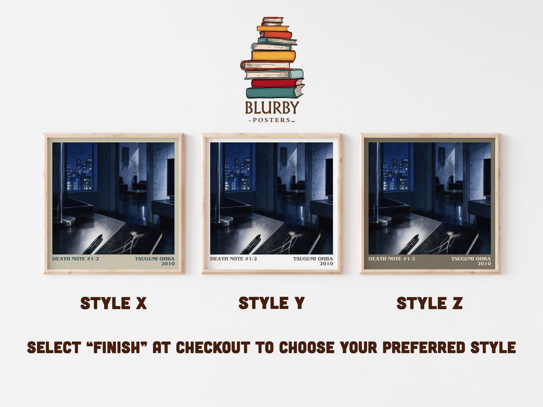 Death Note #1-2 literary print in frame leaning in hallway – thriller wall art (mockup)
