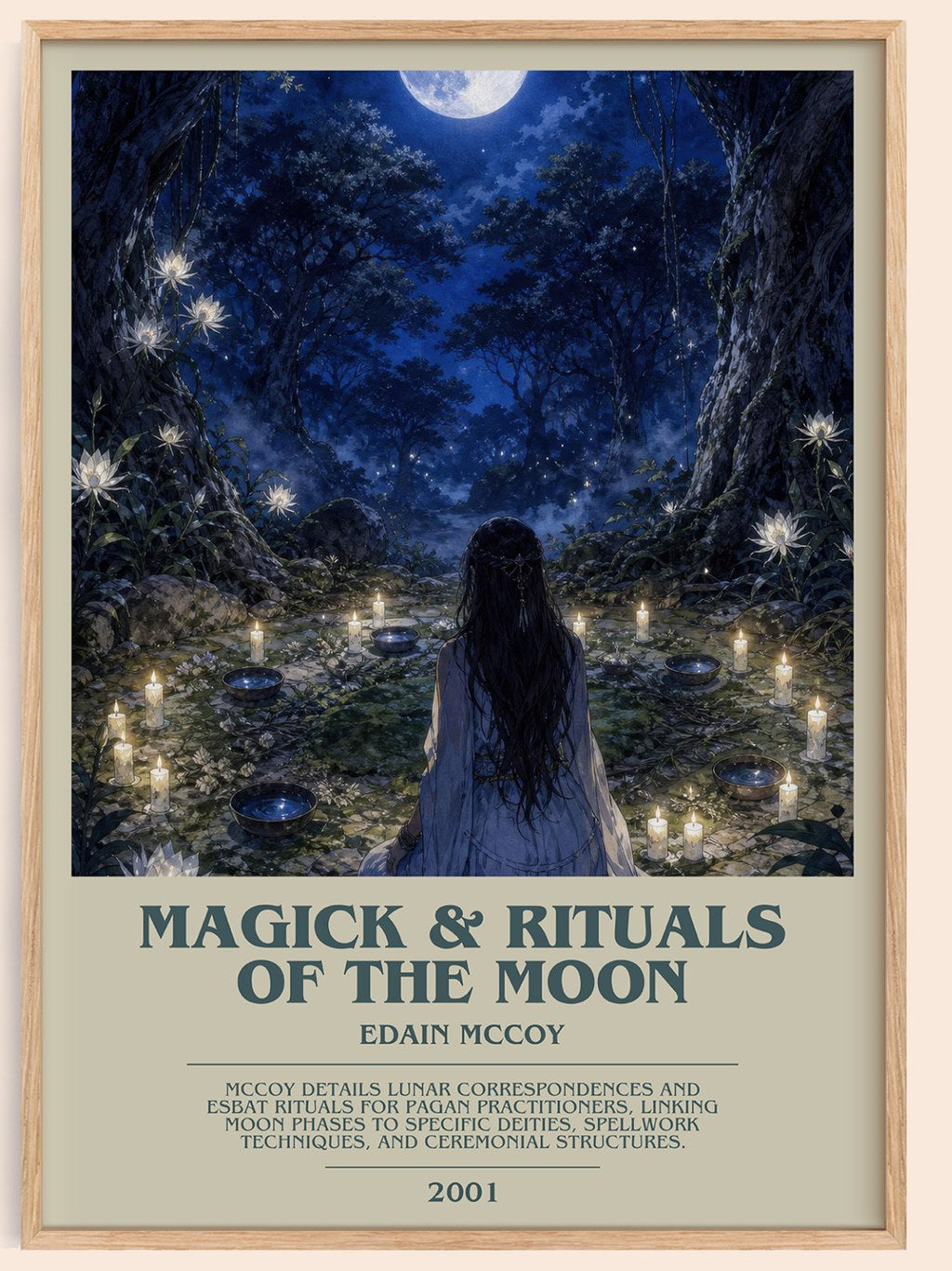 Magick & rituals of the moon bookish book poster by Edain McCoy – framed literary art print