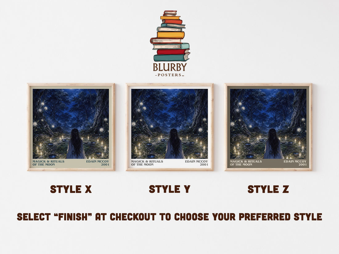 Magick & rituals of the moon literary print in frame leaning in hallway – non fiction wall art (mockup)