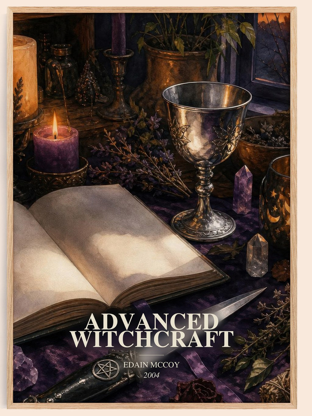 Advanced Witchcraft watercolour book poster by Edain McCoy – framed literary art print
