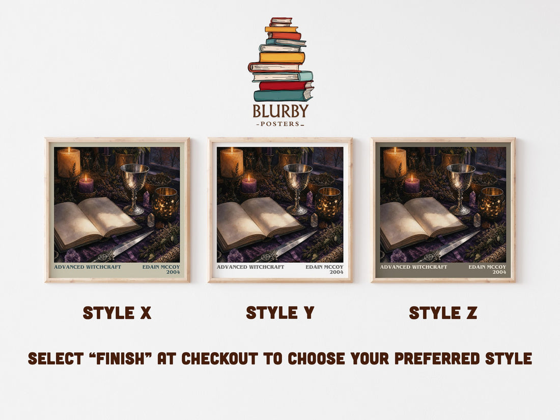Advanced Witchcraft literary print in frame leaning in hallway – non fiction wall art (mockup)