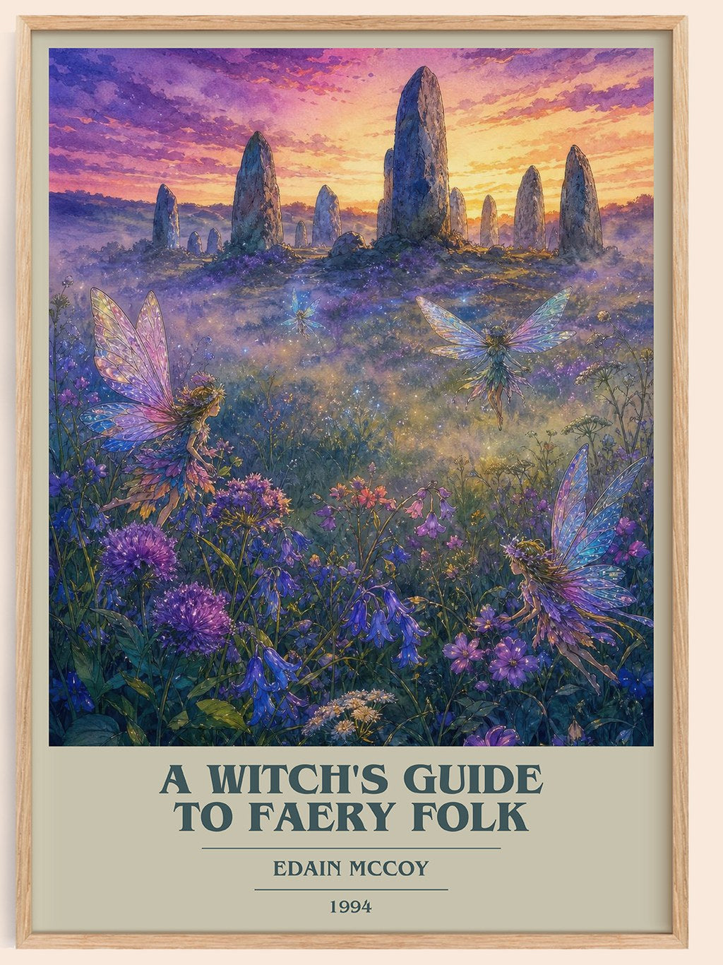 A witch's guide to faery folk book cover book poster by Edain McCoy – framed literary art print