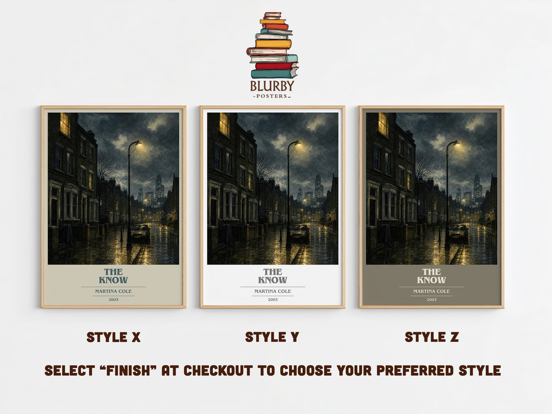 The Know book cover print in frame leaning in hallway – crime wall art (mockup)