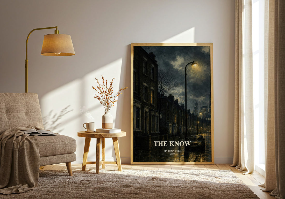 The Know watercolour print in frame leaning in hallway – crime wall art