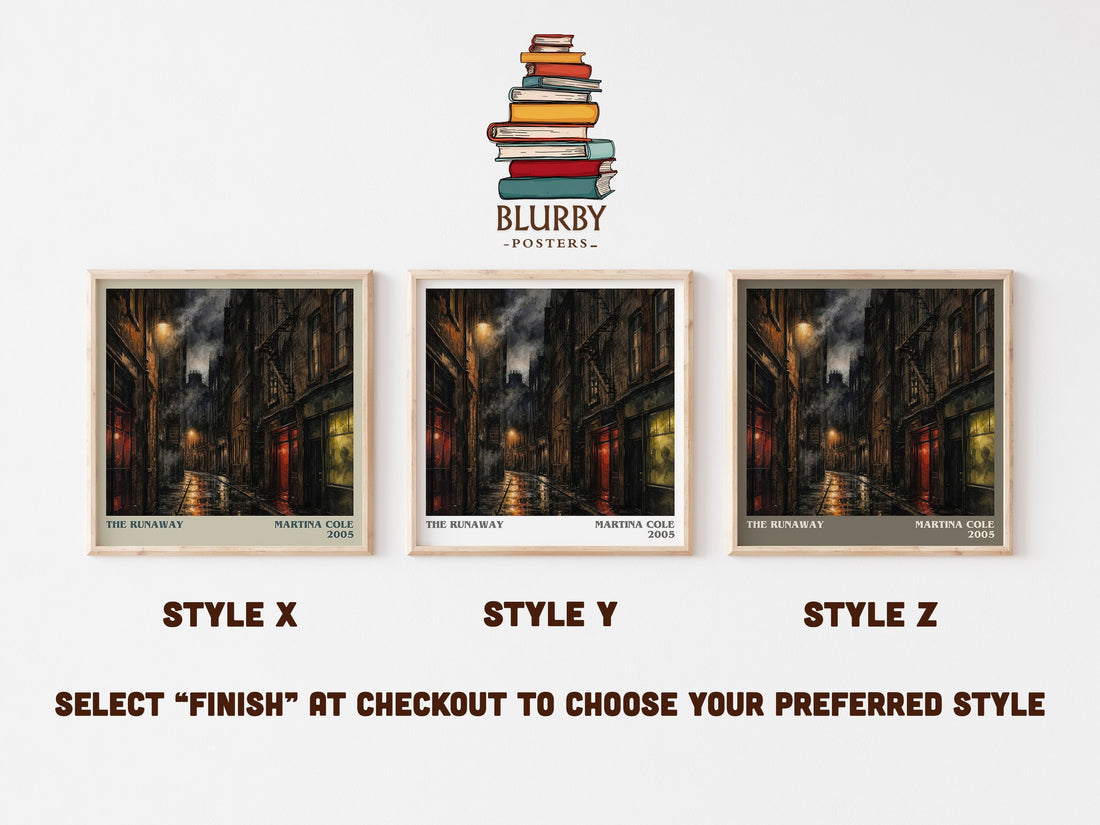 The runaway literary print in frame leaning in hallway – crime wall art (mockup)