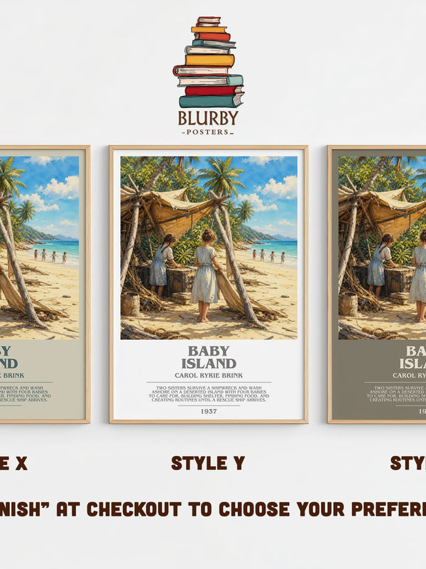 Baby Island bookish print in frame leaning in hallway – childrens wall art