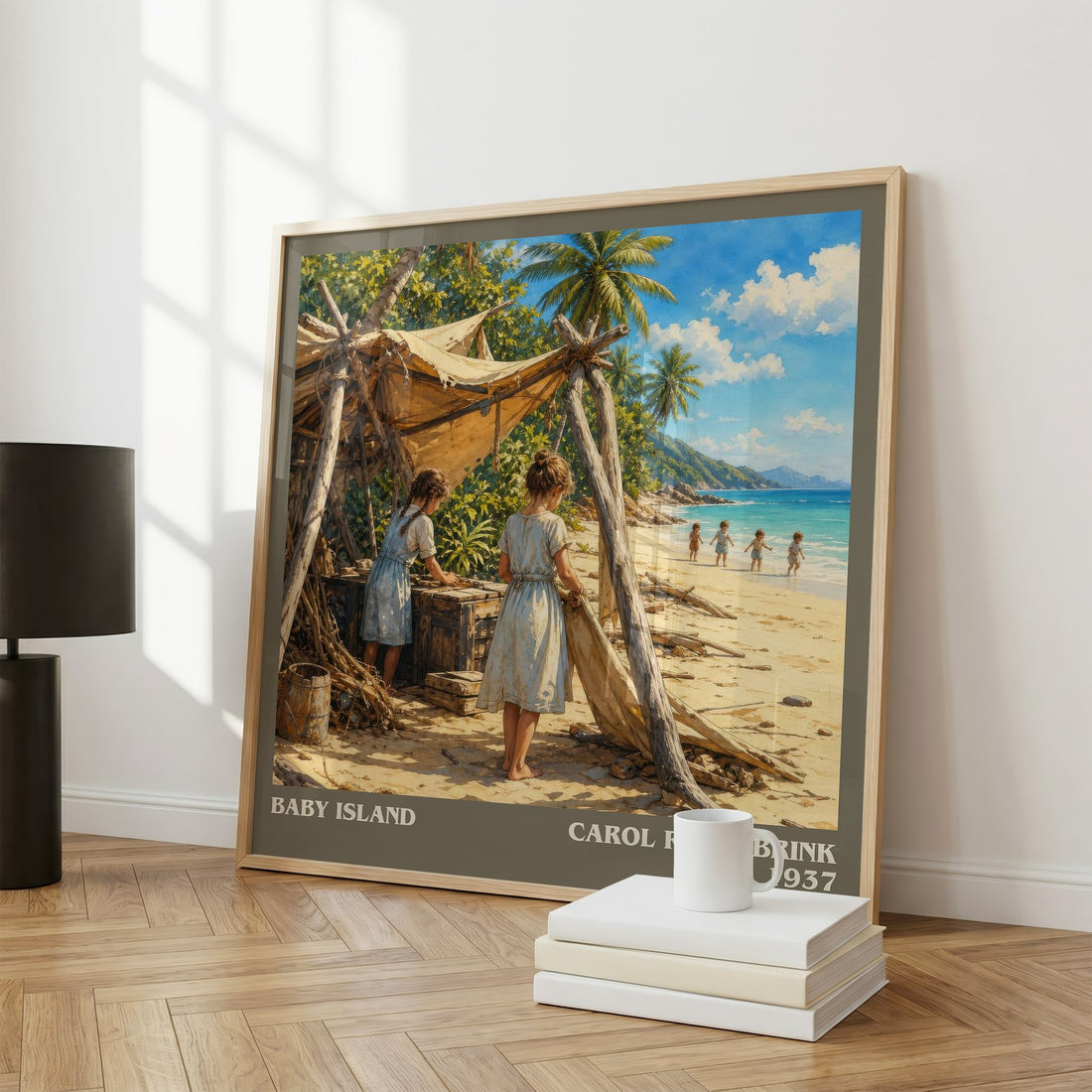 Baby Island literary print framed by window – literary home decor