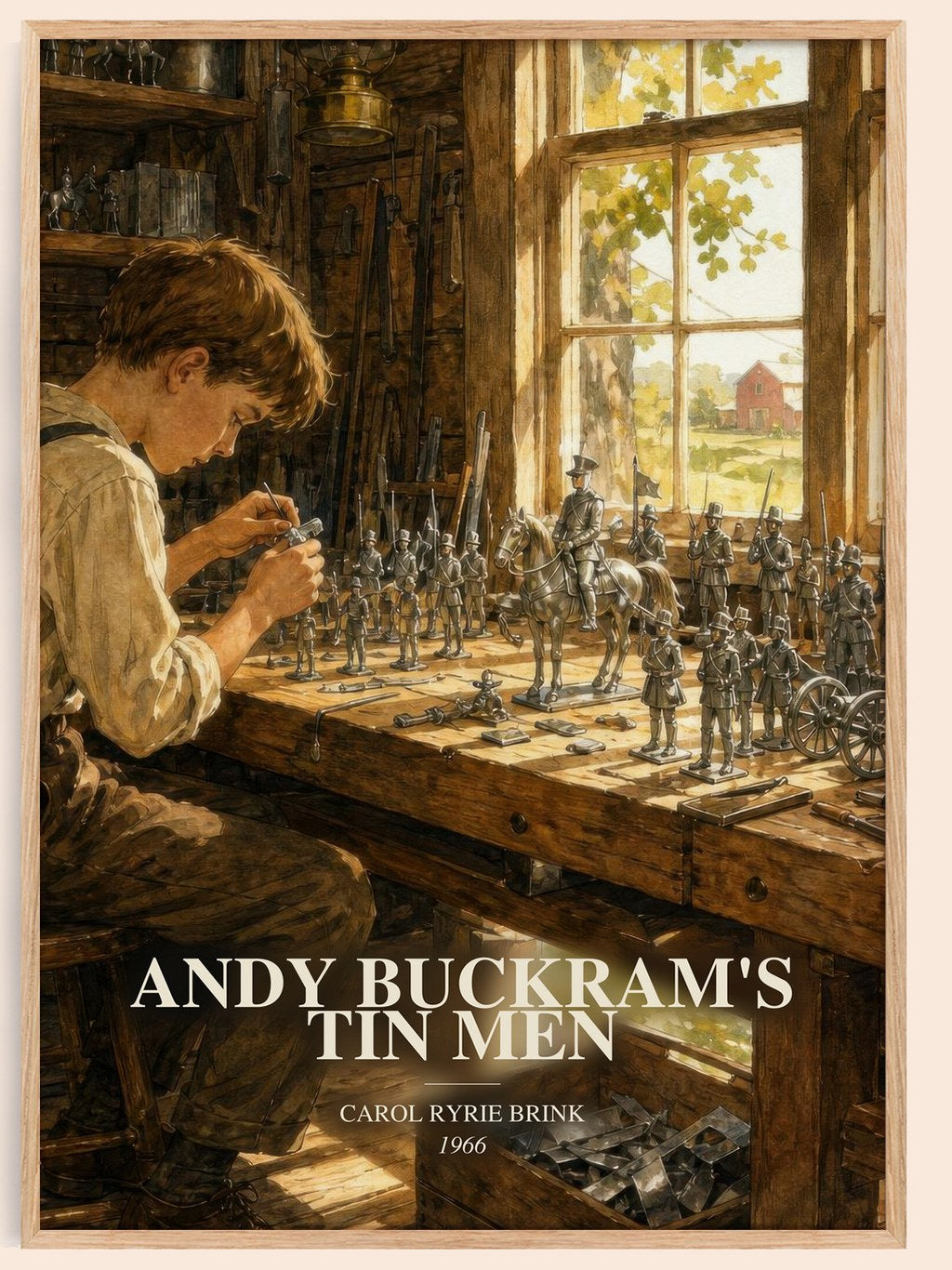 Andy Buckram's Tin Men watercolour book poster by Carol Ryrie Brink – framed literary art print