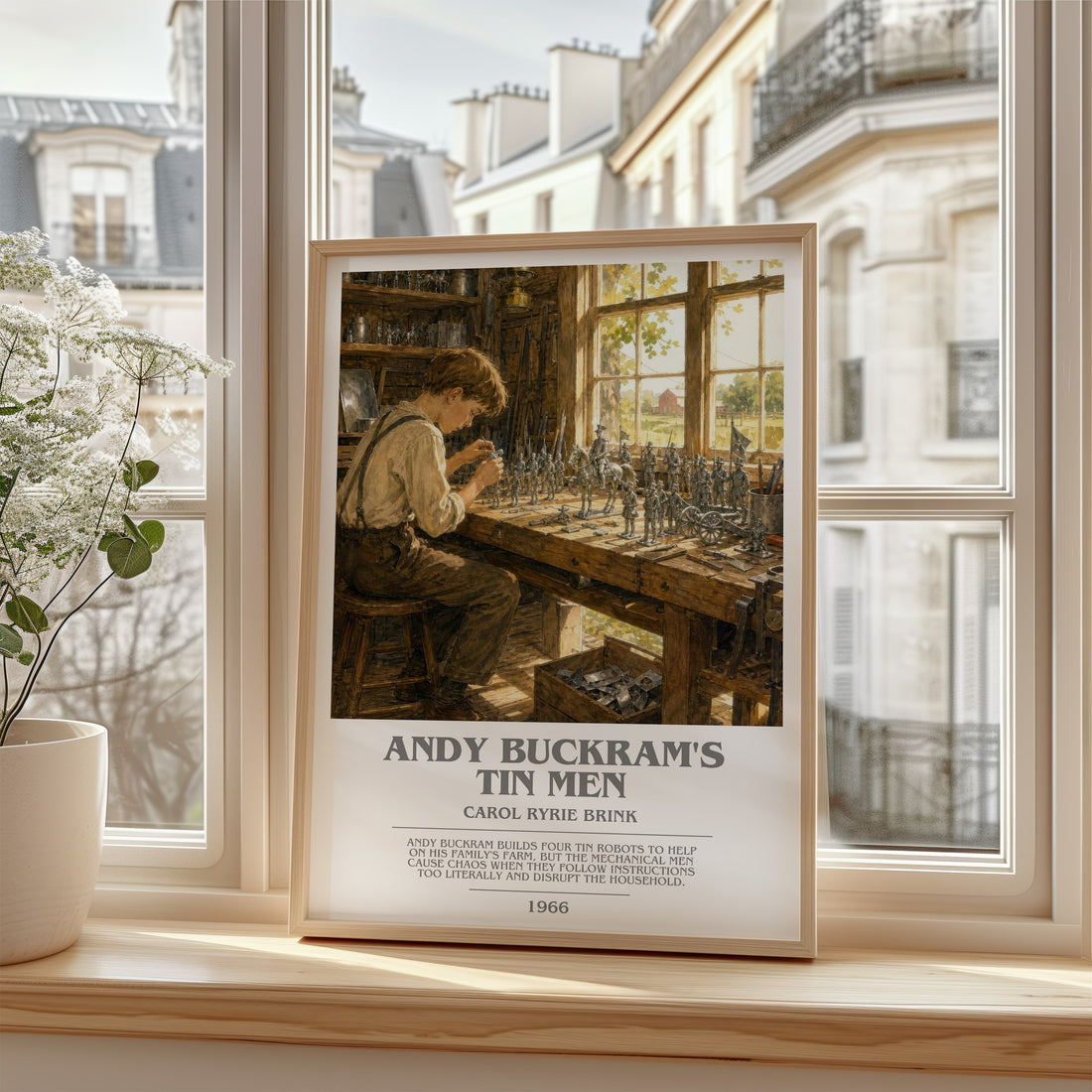 Andy Buckram's Tin Men bookish poster colour and style options – Carol Ryrie Brink book art