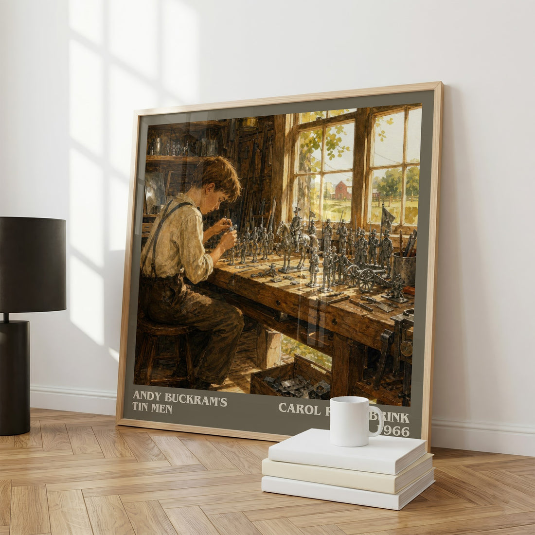 Andy Buckram's Tin Men literary print framed by window – literary home decor
