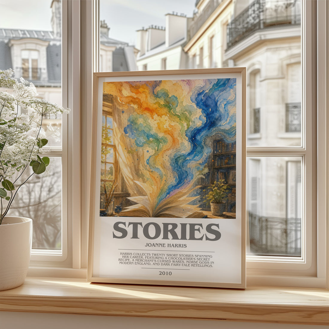 Stories bookish poster colour and style options – Joanne Harris book art
